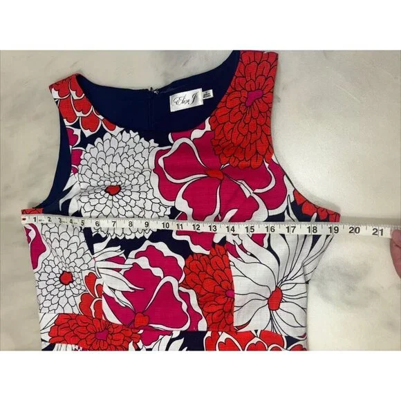 Eliza J Women’s Sleeveless Knee Length Dress Navy Red And Pink Floral Size 12 - Picture 4 of 8